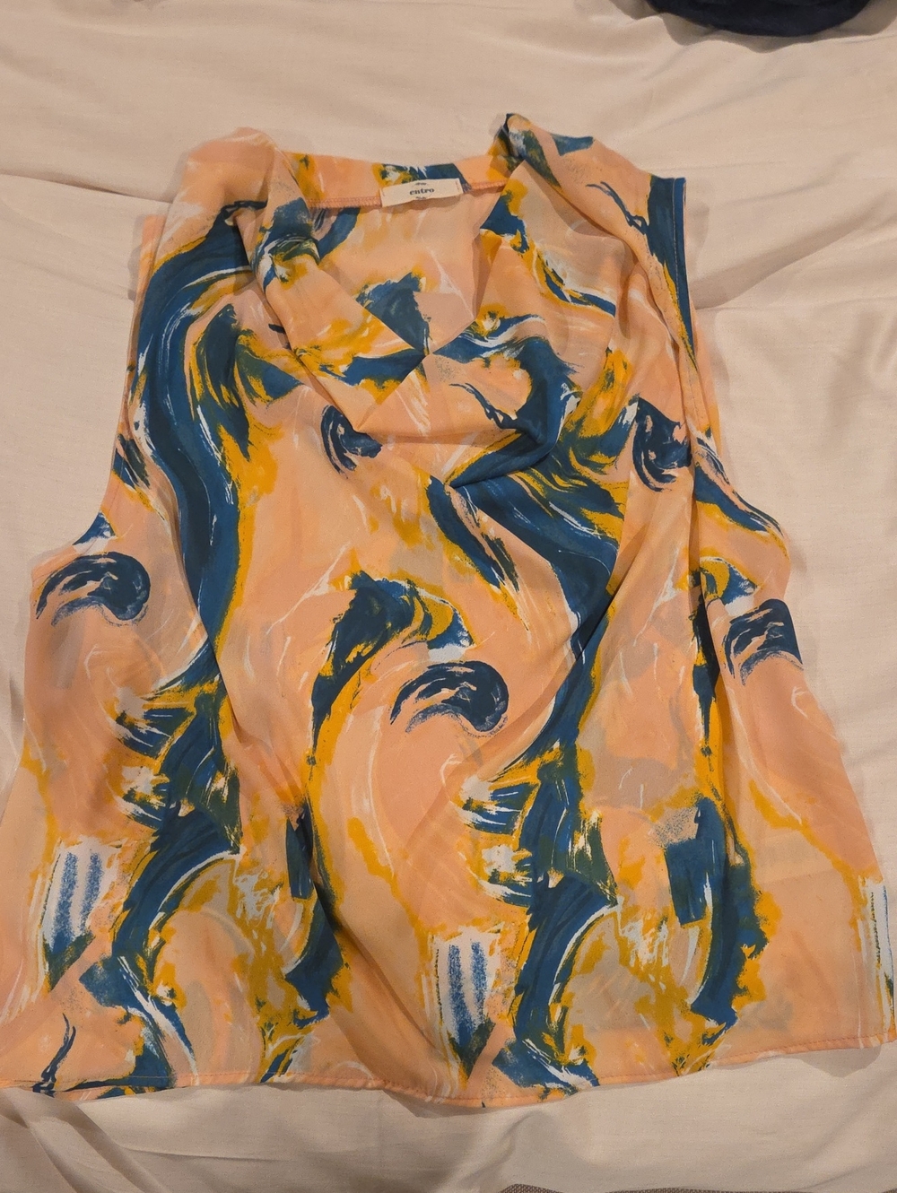 Entro Peach Abstract Print Sleeveless Blouse